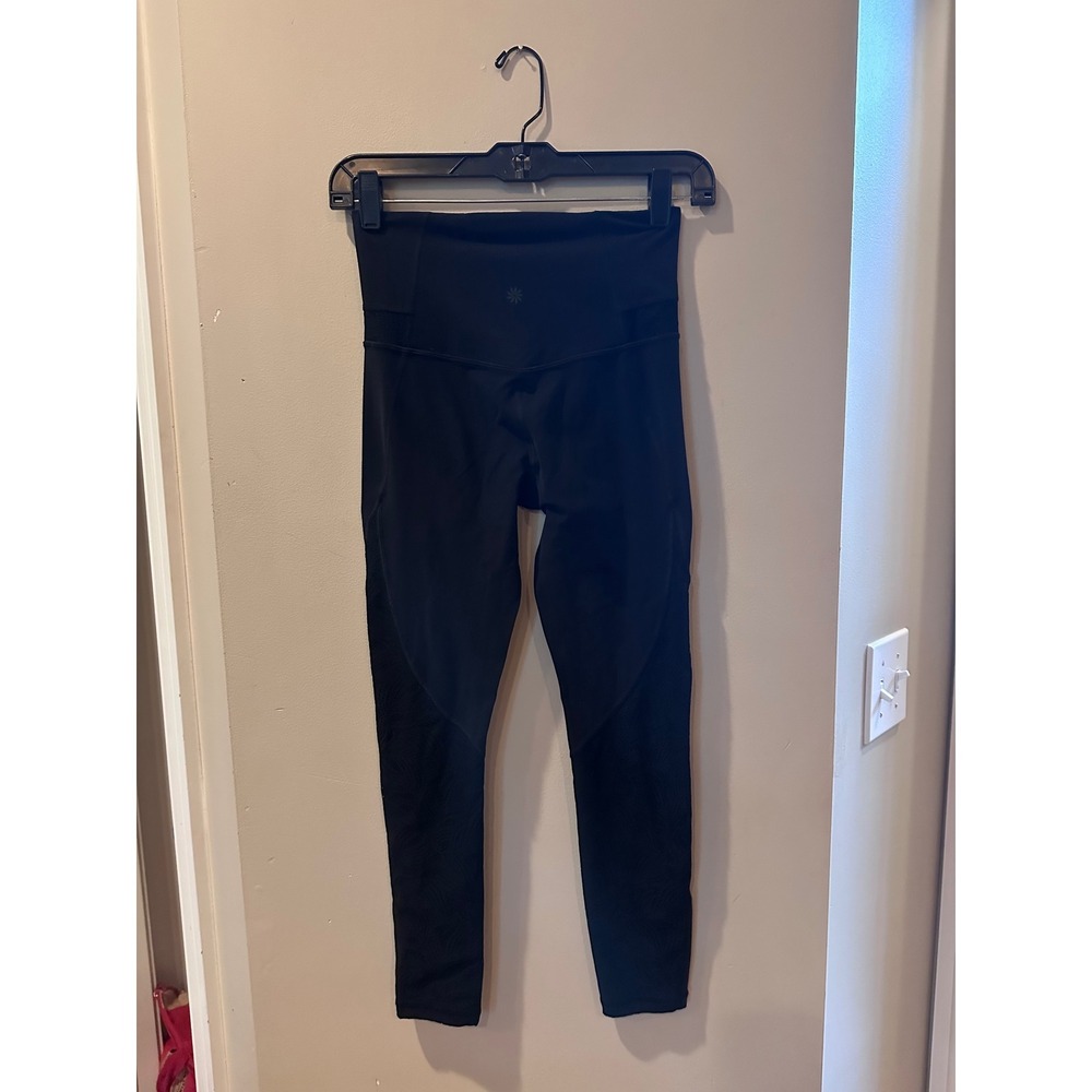 Athleta women's Luxe Mesh 7/8 Tights High Waisted Athletic Leggings Black XS